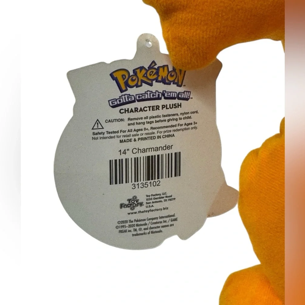 NWT 2020 Pokemon Toy Factory CHARMANDER Fire Tail 14” Stuffed Animal Toy w/ Tags
